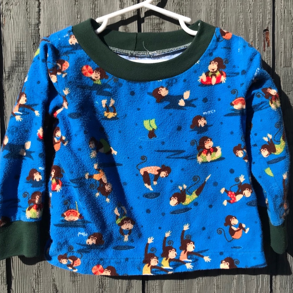 Handmade kids blue monkey pajamas top 2T
